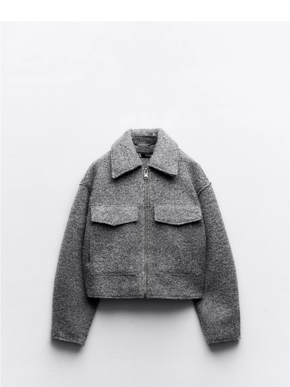 Zara Gray Cropped Wool Blend Zip Jacket